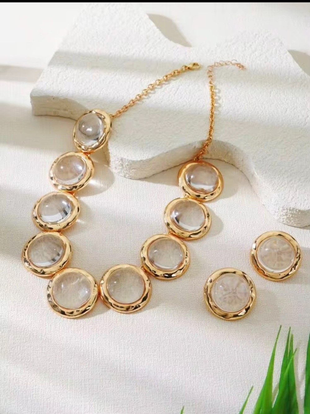 Gold-Tone Clear Stone Statement Necklace & Stud Earrings Set - Picture 11 of 12